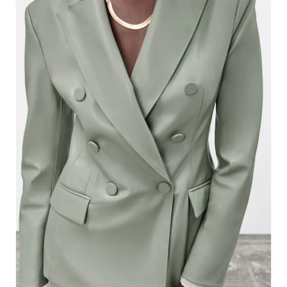 NWT Zara Balmain Style Leather Blazer Jacket - Picture 2 of 4